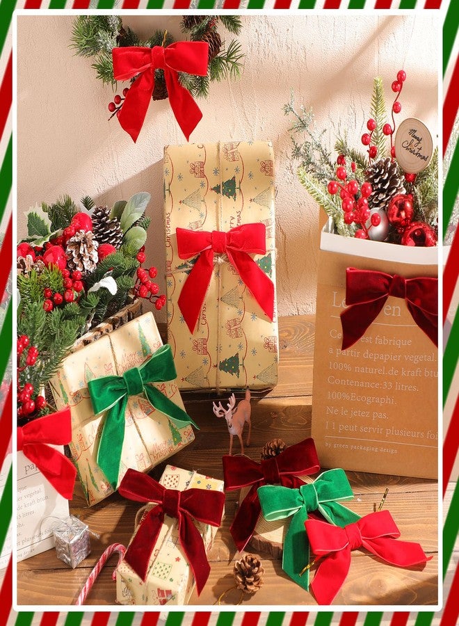 Daifunli 48 Pcs Christmas Velvet Bows 3.15" Rustic Wreath Gift Bows for Tree Pre Tied Bows Premade Gift Bows Velvet Ornament for Wreath Christmas Tree Gift Wrapping Winter Wedding(Red and Green) - Image 3